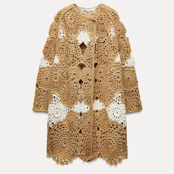 ZARA WRAP FRONT CROCHET KNIT COAT - Picture 1 of 4